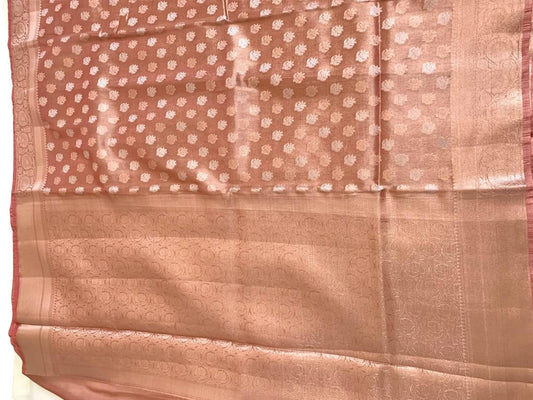 Peach Brown Tissue Silk Saree