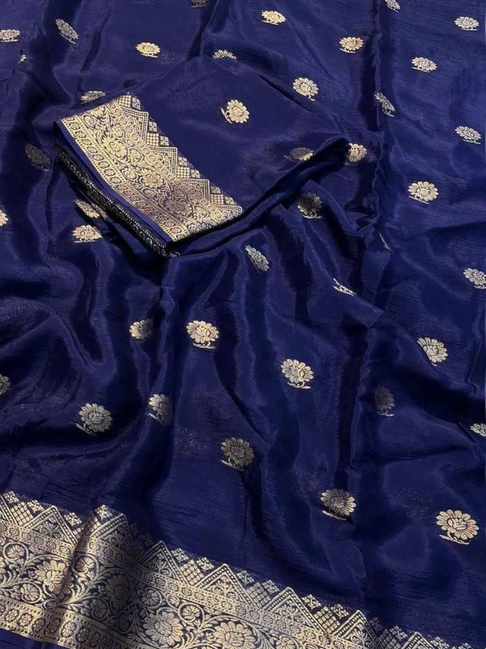 Blue Crepe Saree