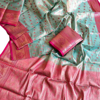 Turquoise and Pink Tussar Silk