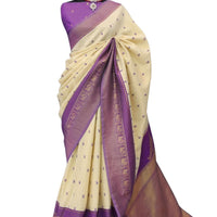 Handloom Silk Saree in Cream & Royal Purple