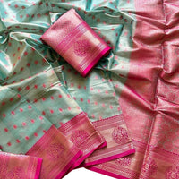 Turquoise and Pink Tussar Silk