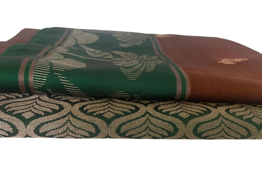 Rust Brown and Green Kanjeevaram Silk Saree with Zari Weave