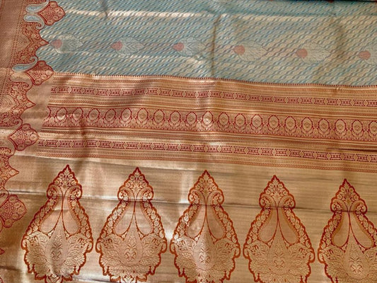 Zari Brocade Silk Saree with Red Border & Pallu