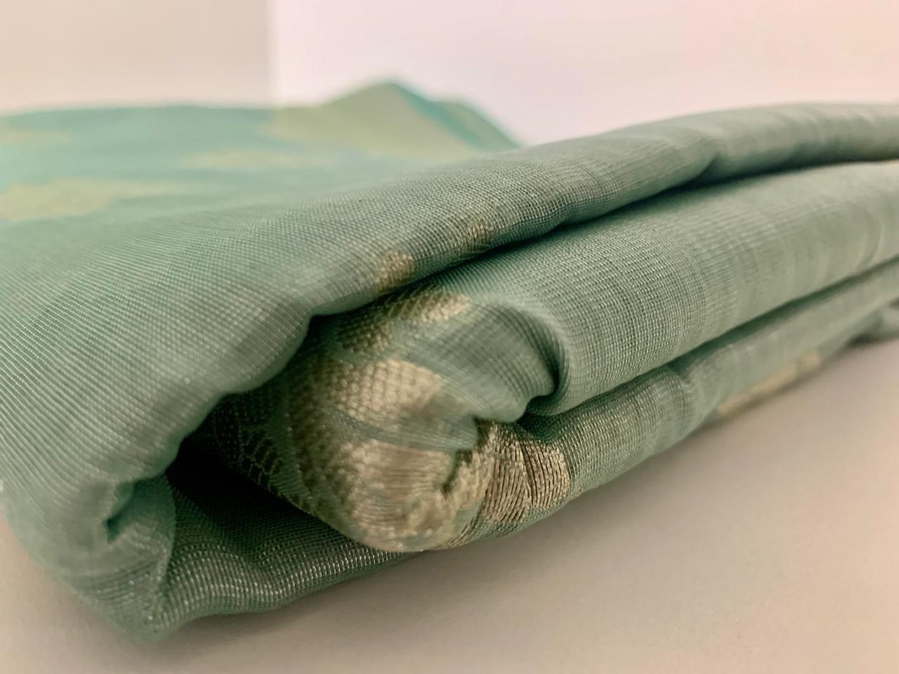 Aqua Blue Semi Banaras Saree
