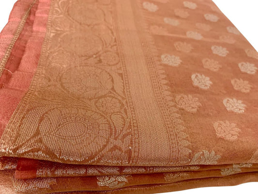 Peach Brown Tissue Silk Saree