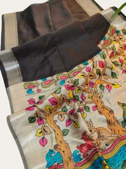 SOFT KHADI RAW SILK KALAMKARI SAREE