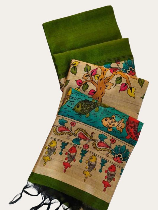 SOFT KHADI RAW SILK KALAMKARI SAREE