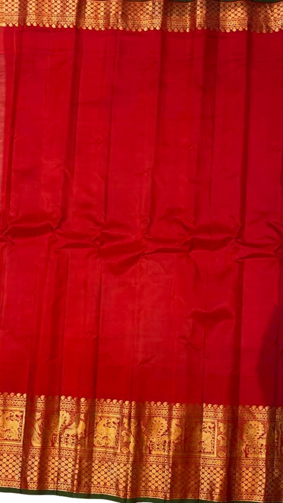 Gadwal Silk Saree in Maroon & Crimson Red with Gold Zari Weave