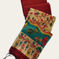 SOFT KHADI RAW SILK KALAMKARI SAREE