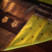 Vintage Kanjeevaram Silk Saree in Lime Green & Espresso Brown Zari Border