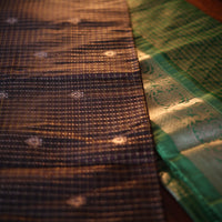 Brown and Green Kanjeevaram Silk Saree with Gold Zari Checks