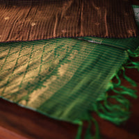 Brown and Green Kanjeevaram Silk Saree with Gold Zari Checks
