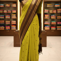 Vintage Kanjeevaram Silk Saree in Lime Green & Espresso Brown Zari Border