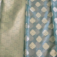 Aqua Blue Semi Banaras Saree - GET ESSENTIAL