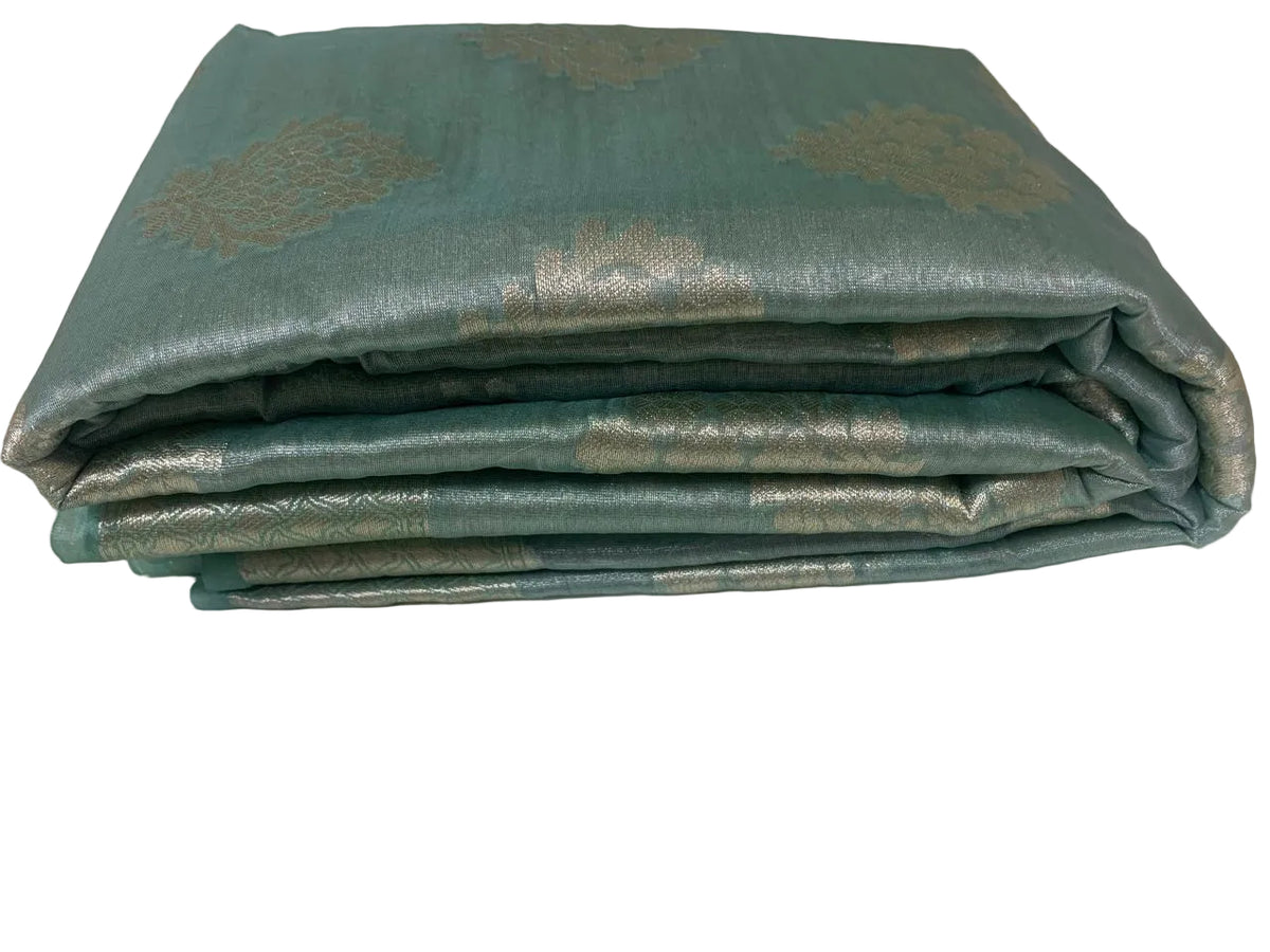 AQUA BLUE SEMI BANARAS SAREE