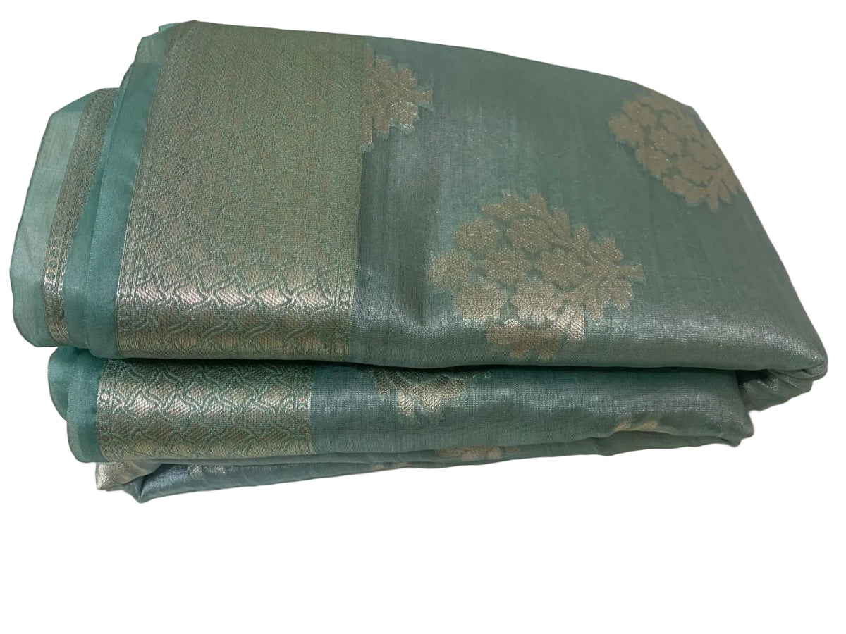 AQUA BLUE SEMI BANARAS SAREE