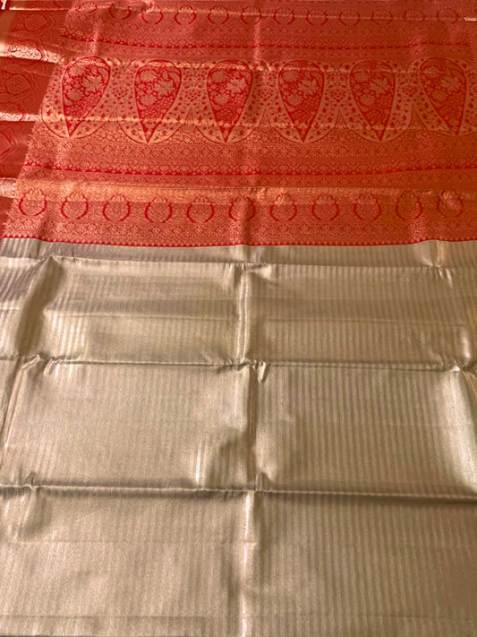 BEIGE AND RED KANJEEVARAM SILK SAREE