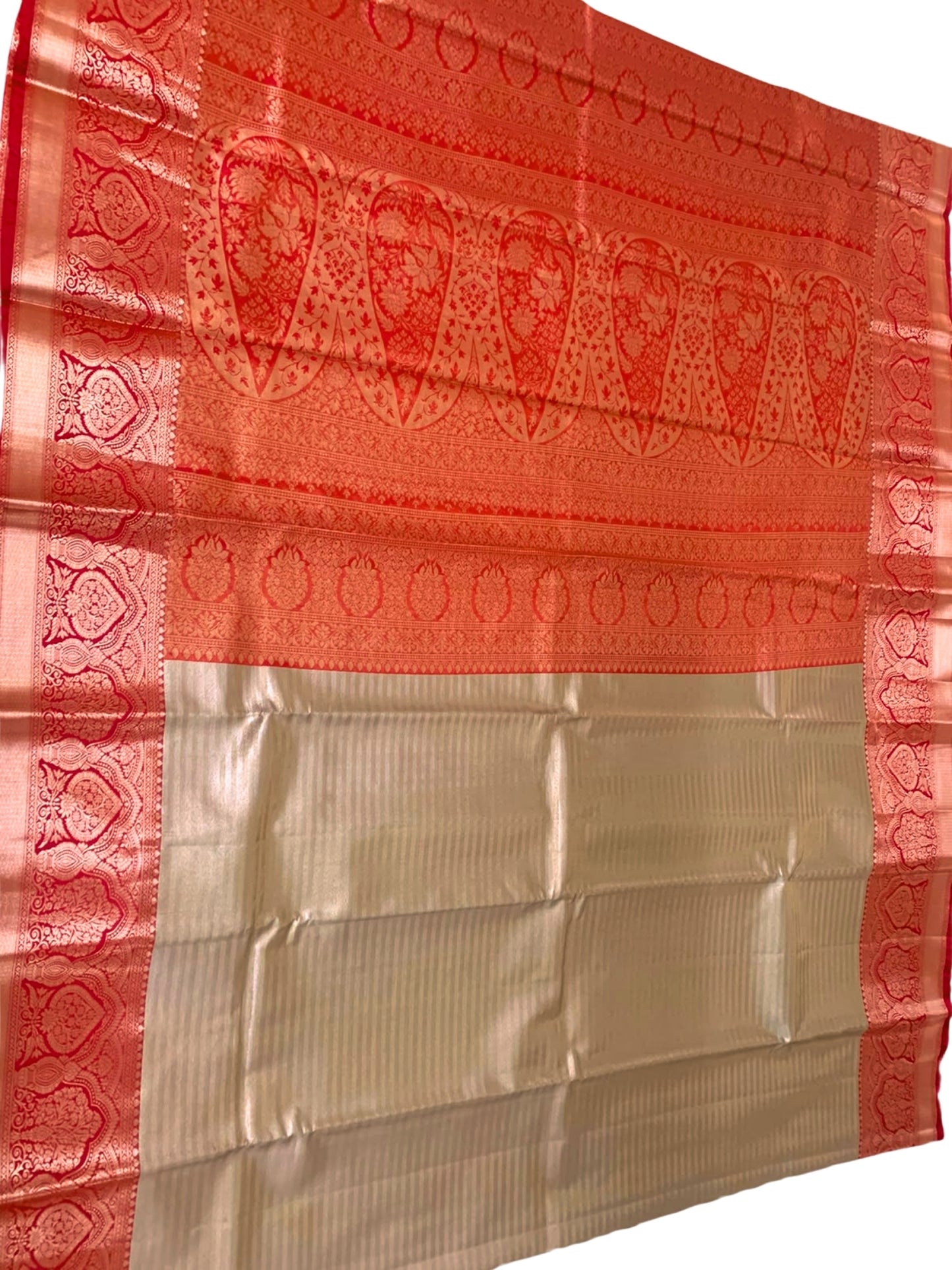 BEIGE AND RED KANJEEVARAM SILK SAREE