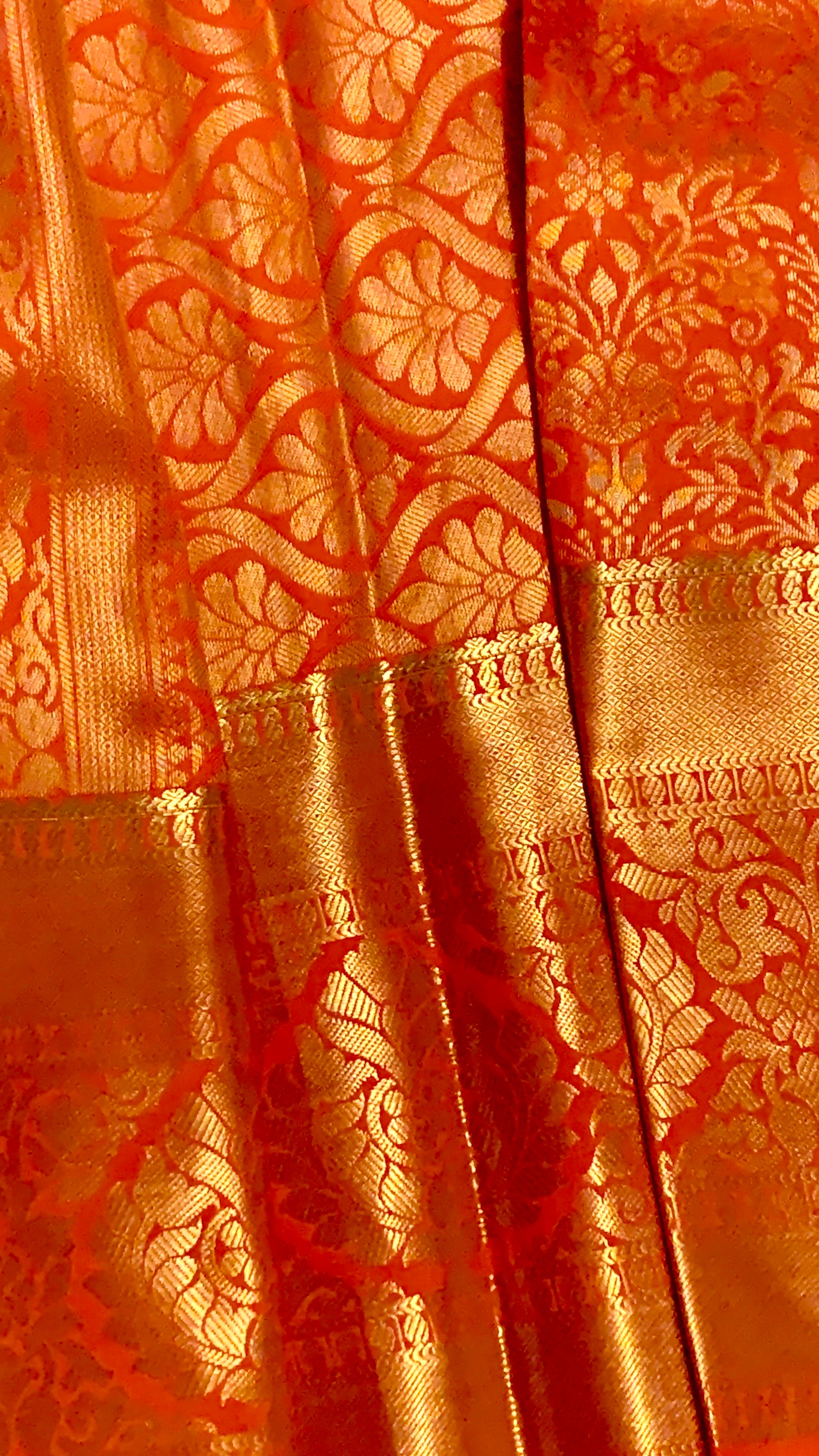 Orange-Gold Kanjeevaram  Silk Saree