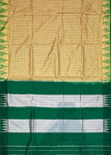 Graceful Gadwal Silk in Cream & Green Woven Check Saree with Temple Border