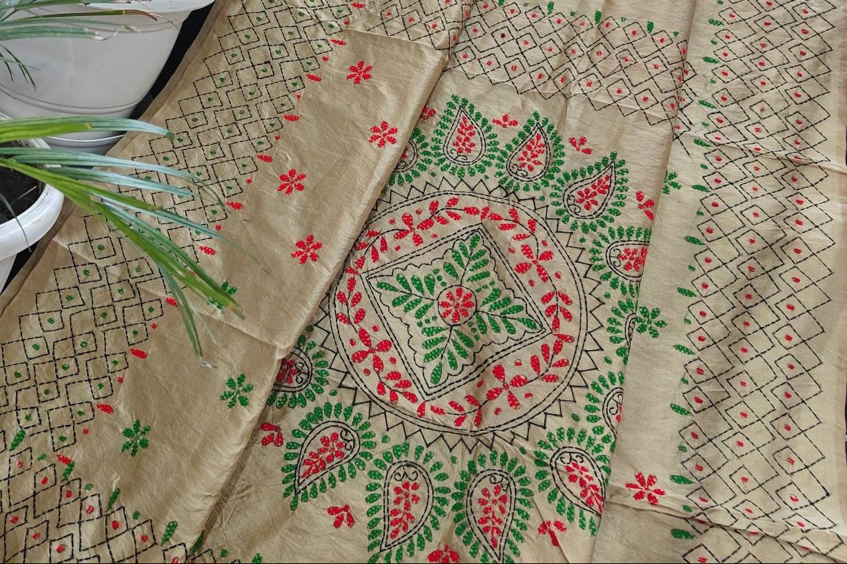 CHANDERI SAREE WITH PHULKARI WORK