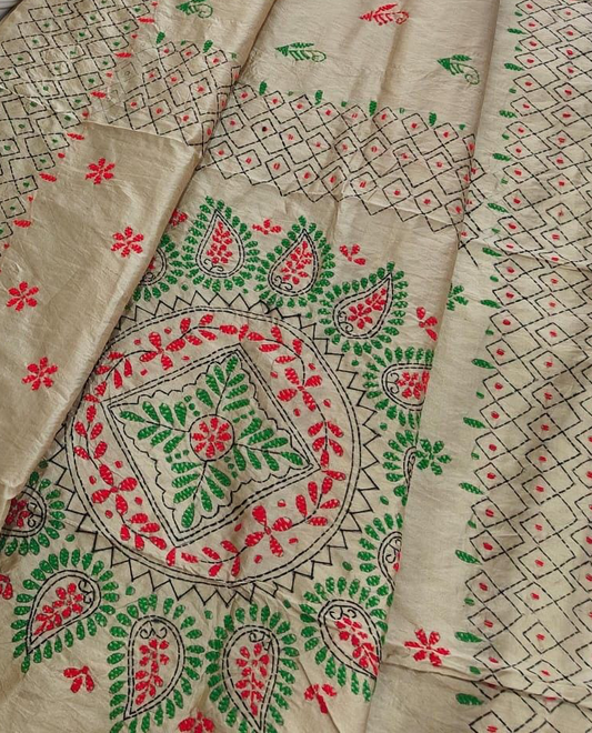 CHANDERI SAREE WITH PHULKARI WORK