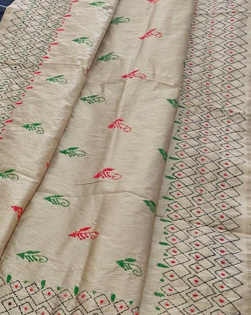 CHANDERI SAREE WITH PHULKARI WORK