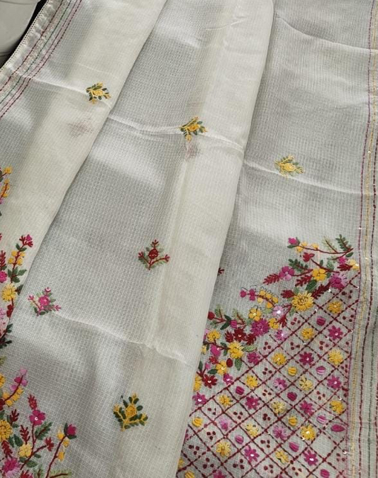 HAND EMBROIDERY KOTA CHECKS SAREE