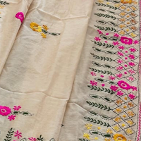LINEN CHANDERI SAREE WITH PHULKARI WORK