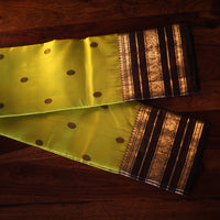 Lime Green Kanjeevaram Silk Saree with Espresso Brown Zari Border