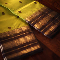 Lime Green Kanjeevaram Silk Saree with Espresso Brown Zari Border