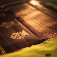 Lime Green Kanjeevaram Silk Saree with Espresso Brown Zari Border