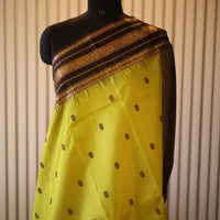 Lime Green Kanjeevaram Silk Saree with Espresso Brown Zari Border