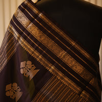 Lime Green Kanjeevaram Silk Saree with Espresso Brown Zari Border