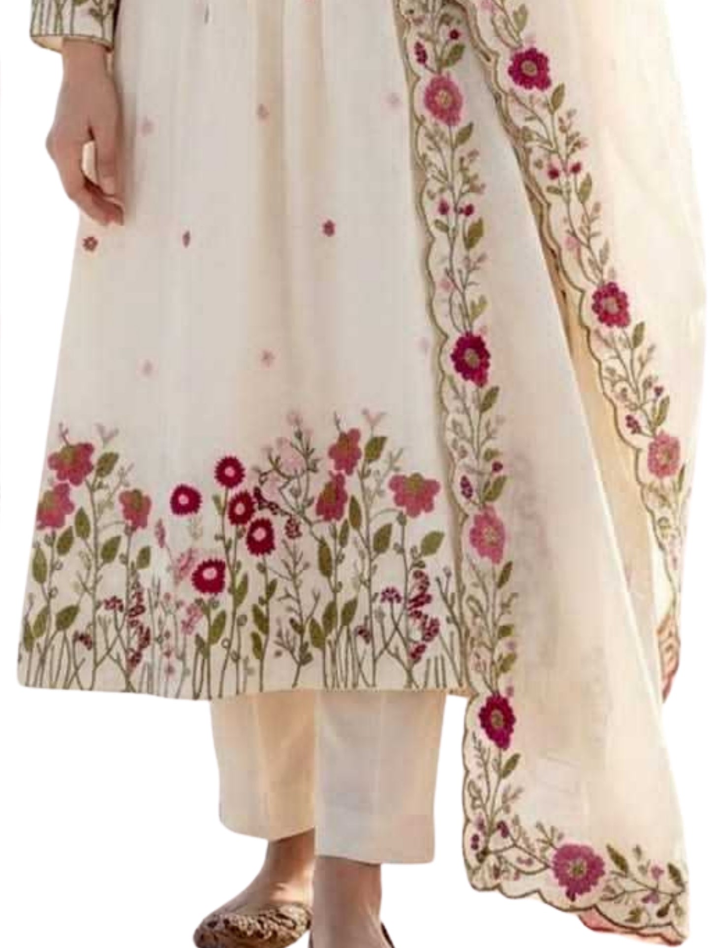 CHANDERI SILK EMBROIDERED KURTI SET