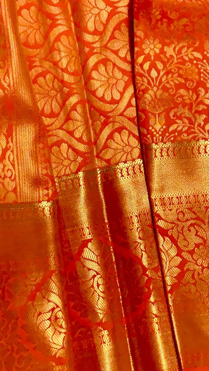 Orange-Gold Kanjeevaram Silk Saree - GET ESSENTIAL