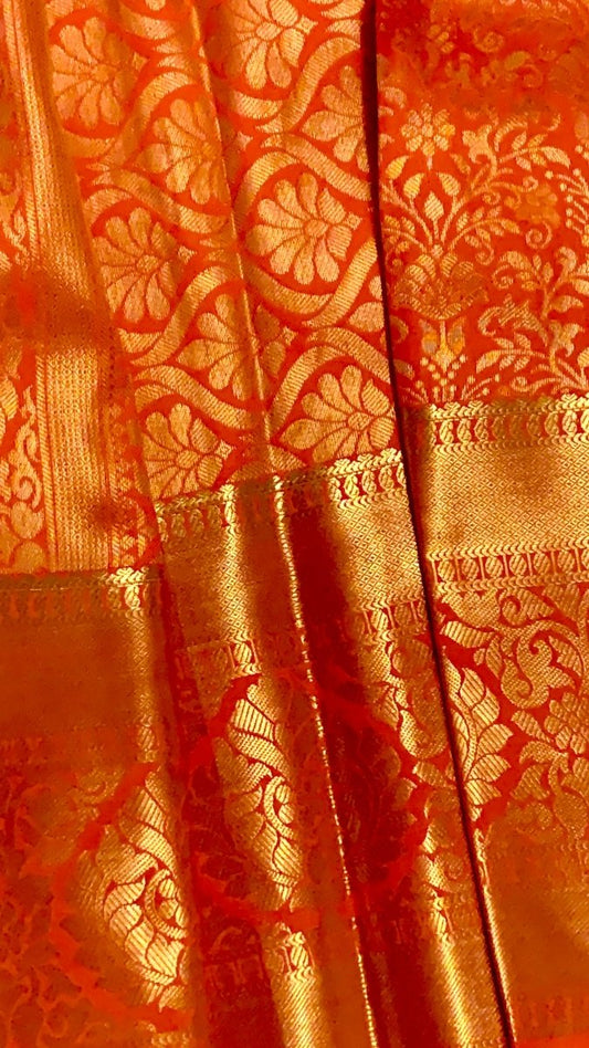 Orange-Gold Kanjeevaram Silk Saree - GET ESSENTIAL