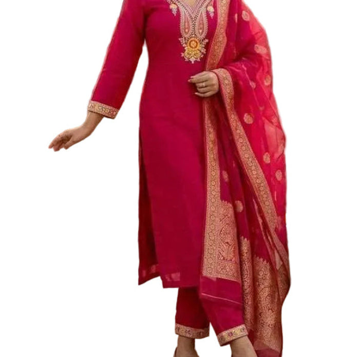 ROMAN SILK KURTI SET WITH BEAUTIFUL EMBROIDERY