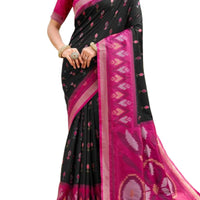 Black with Magenta Soft Silk Designer Pochampalli Saree