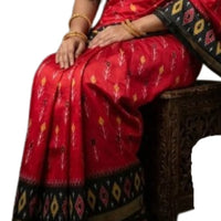 Red and Black Ikat Silk Saree