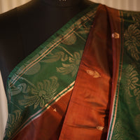 Rust Brown and Green Kanjeevaram Silk Saree with Zari Weave