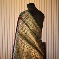 Rust Brown and Green Kanjeevaram Silk Saree with Zari Weave