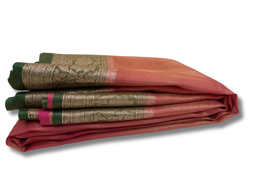 Pink and Green Kanjeevaram Tissue Saree
