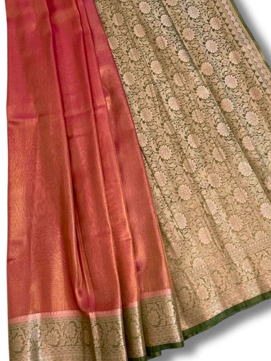 Pink and Green Kanjeevaram Tissue Saree