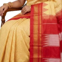 Radiant Gadwal Silk Saree in Golden Yellow and Crimson Red
