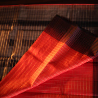Vintage Kanjeevaram Silk Saree with Orange & Deep Coffee Brown Border