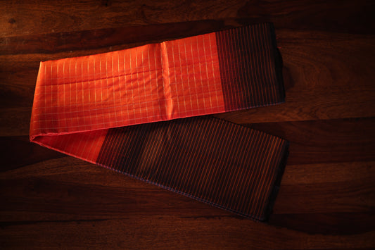 Vintage Kanjeevaram Silk Saree with Orange & Deep Coffee Brown Border