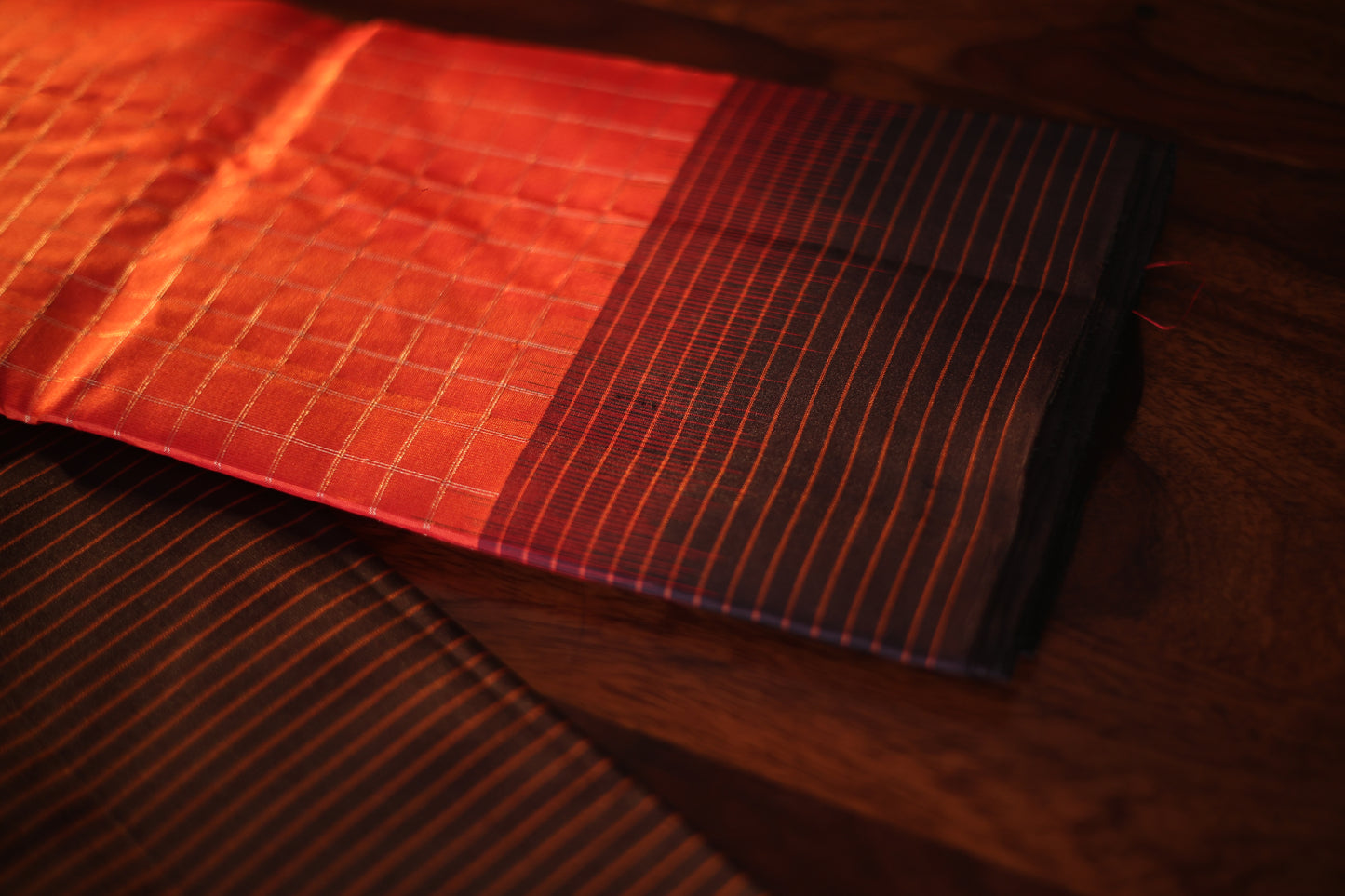Vintage Kanjeevaram Silk Saree with Orange & Deep Coffee Brown Border