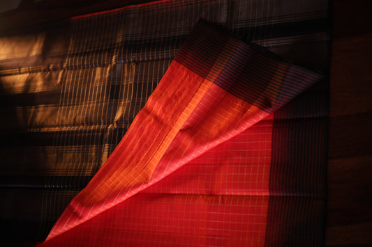 Vintage Kanjeevaram Silk Saree with Orange & Deep Coffee Brown Border