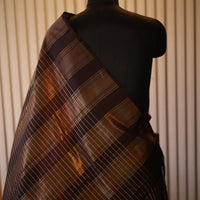 Vintage Kanjeevaram Silk Saree with Orange & Deep Coffee Brown Border